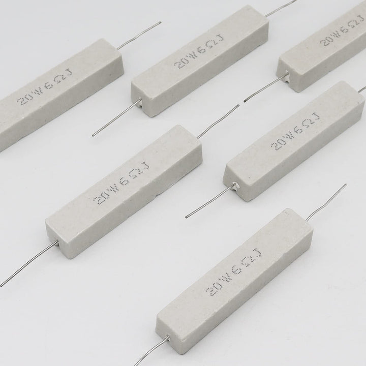 Cement Resistor,10 PCS 20W 6 ohm 5% Axial Lead Wire Resistor White Wound Fixed Ceramic Cement Resistors Wirewound Cement Power Resistors Flame Heat Moisture Resistance Precharge Horizontal Resistors