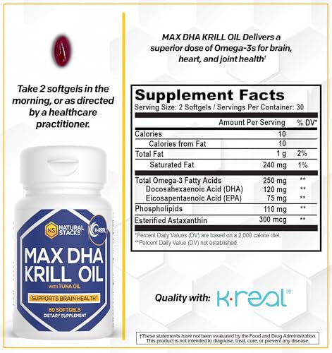 Antarctic Krill Oil Supplement - DHA EPA Omega 3 Supplement with Antioxidant Astaxanthin - Omega 3 Fish Oil to Support Brain, Heart & Joint Health - 60 Krill Oil SoftGels