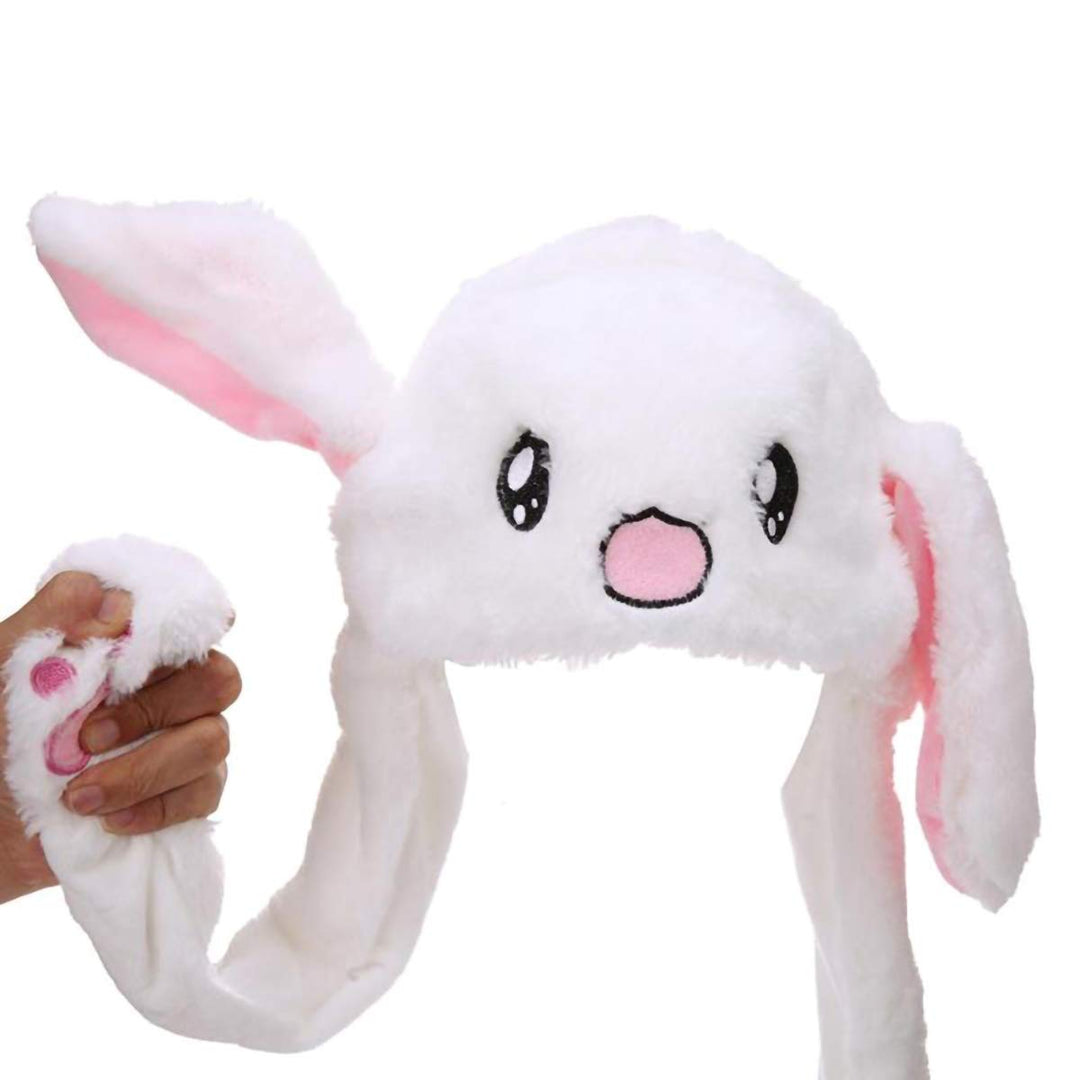 Rabbit Hat Ear Moving Jumping Funny Bunny Plush Cap for Women Girls, Cosplay Christmas Party Holiday Hat (White)