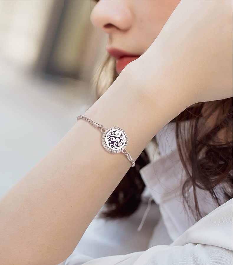 JEAN SMILE Essential Oil Diffuser Bracelet Aromatherapy Locket Scent Bracelet Adjustable Bracelet Styles Set with 10 Refill Pads,Pads Send a Beautiful Gift Box
