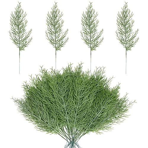 25 PCS Artificial Pine Branches-13.7 Inches Fake Greenery Plants Pine Sprigs-Faux Pine Leaves Picks for DIY Garland Crafts Christmas Embellishing and Home Garden Decoration (25PCS)