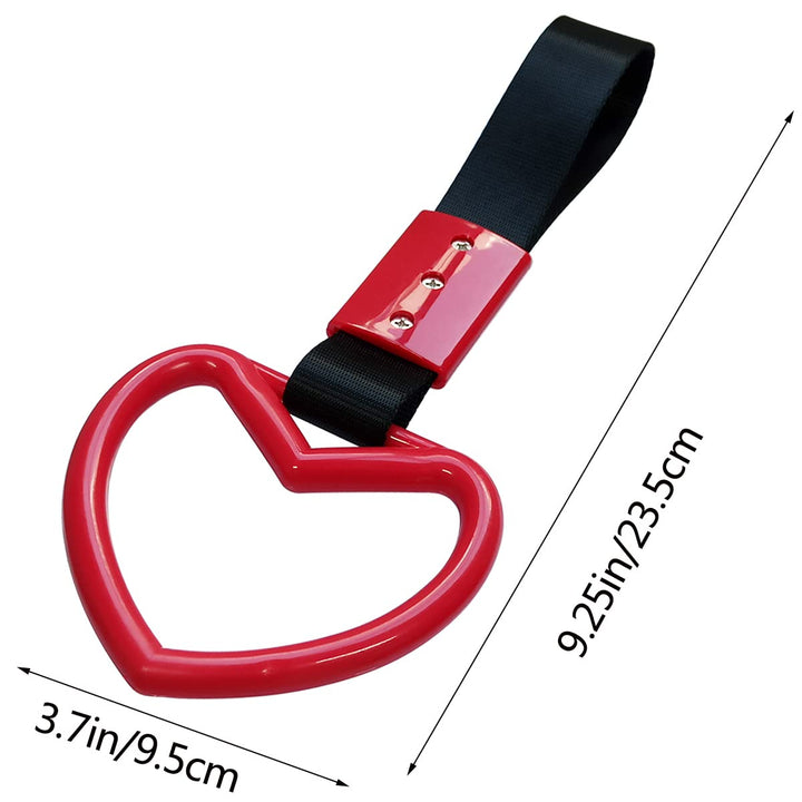 2 Pieces Heart-shaped Jdm Tsurikawa Rings SUV Bus Car Handle Straps Japanese Bosozoku Subway Ring for Car Warning and Interior Exterior Decoration (Red/Black)