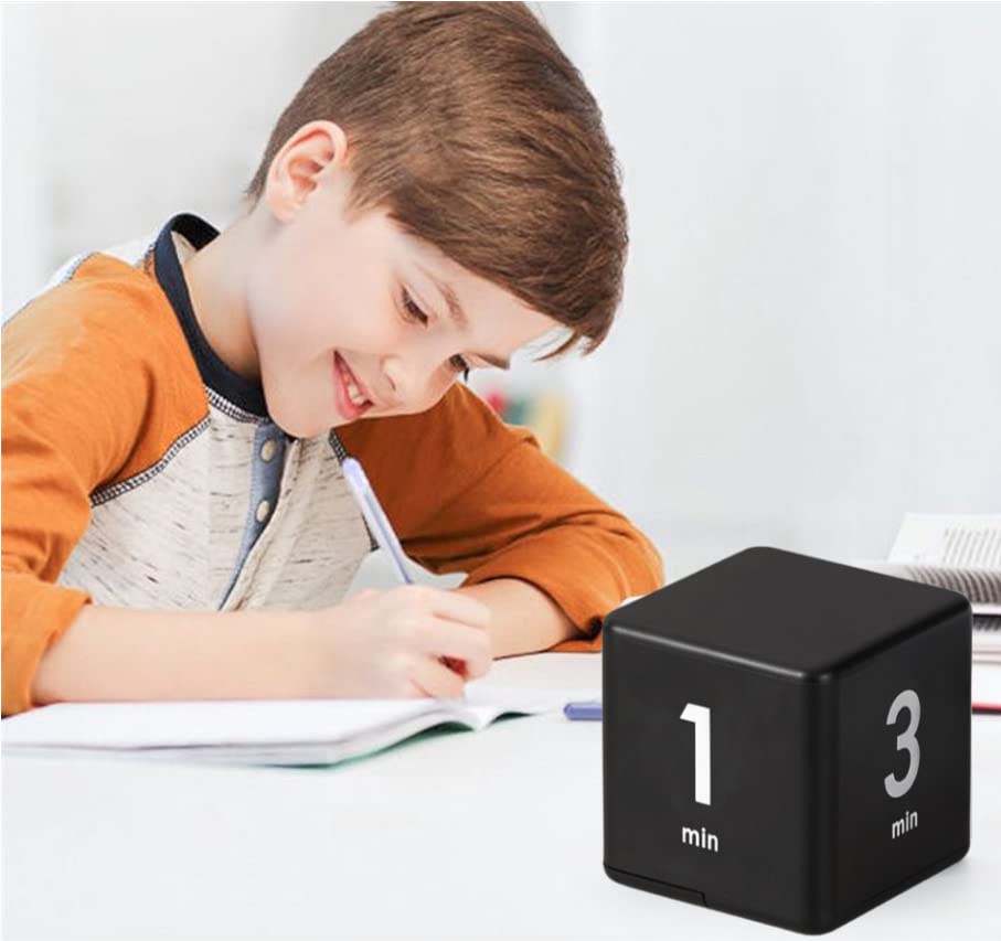 Cube Timer, Kid Focus Study Timer Kitchen Work Timer Time Block Cube Gravity Flip Time Block Cube 1-3-5-10 Minutes Time Management, Black
