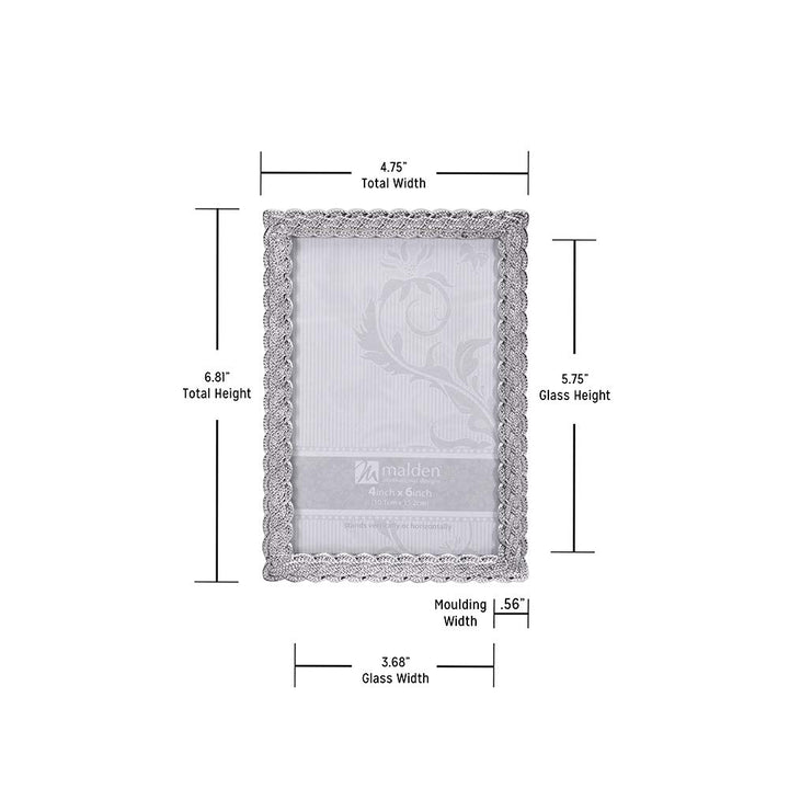 International Designs Belmore Silver Braided Picture Frame, 4x6, Silver
