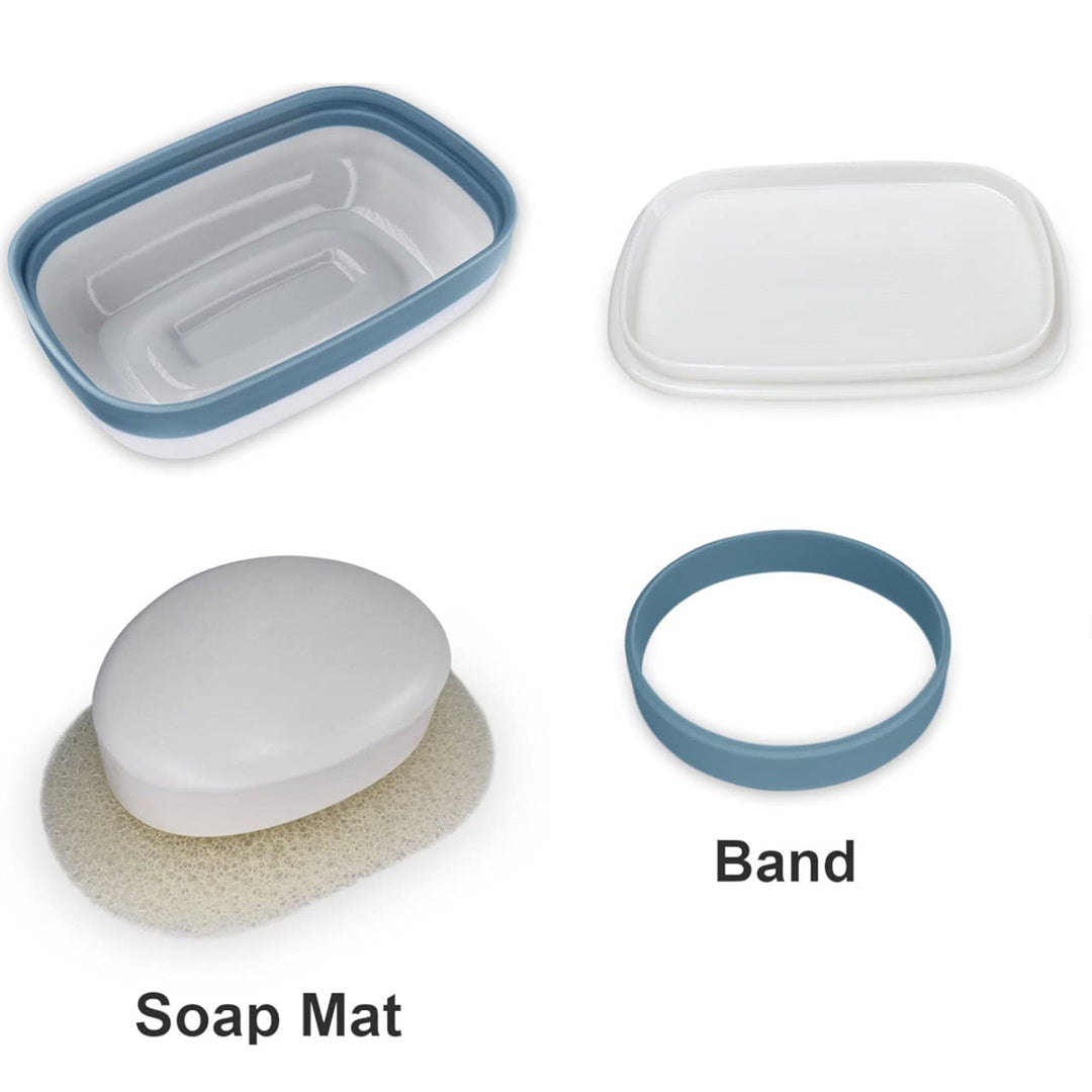 2Pack Travel Soap Holders, Soap Bar Box Dish Container Case, with Sponge Saver&amp; Band, for Gym, Travel (Blue &amp; Green)
