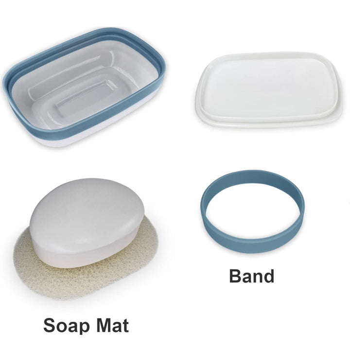 2Pack Travel Soap Holders, Soap Bar Box Dish Container Case, with Sponge Saver&amp; Band, for Gym, Travel (Blue &amp; Green)
