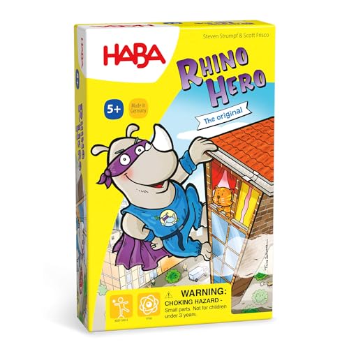 Rhino Hero Game - Card Games for Kids, Ideal for Ages 5 & up - The Heroic Rhino Hero Stacking Card Game Adventure - Triple Award Winner