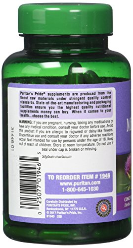 Puritan&#39;s Pride Milk Thistle 4:1 Extract 1000 Mg Softgels (Silymarin), 180 Count (Pack of 2)