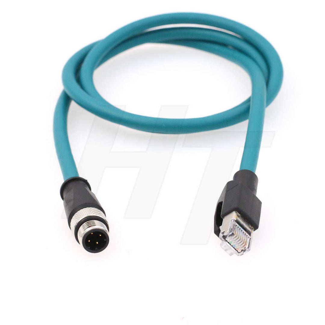 HangTon Industrial Ethernet M12 4 Pin D-Code RJ45 Shielded Cable, Profinet Network Rail CCTV Control LED Power Sensor (1m)