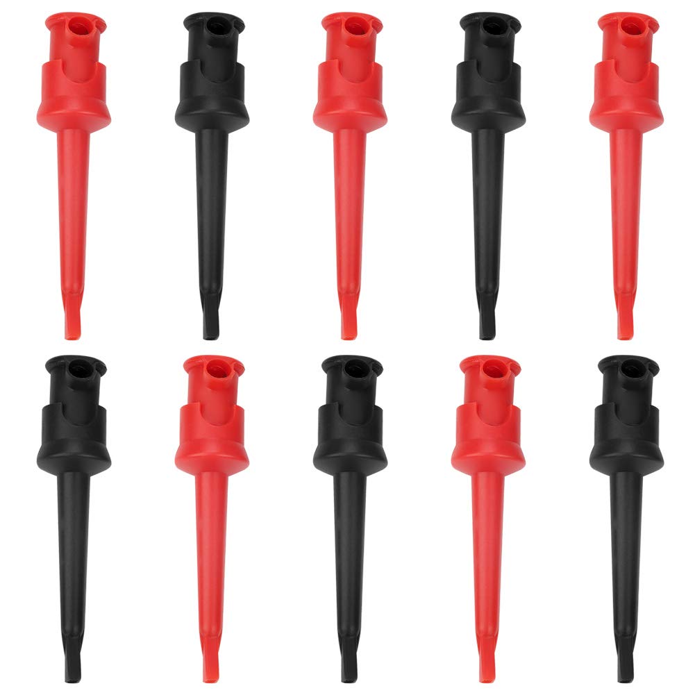 Pack of 10 Multimeter Test Hook Silicone Grabbers Testing Probes Insulation Clip for SMT SMD IC D20 Multimeter Teset Cable 4mm 0.2inch Port Hook Leads (Black &amp; red)