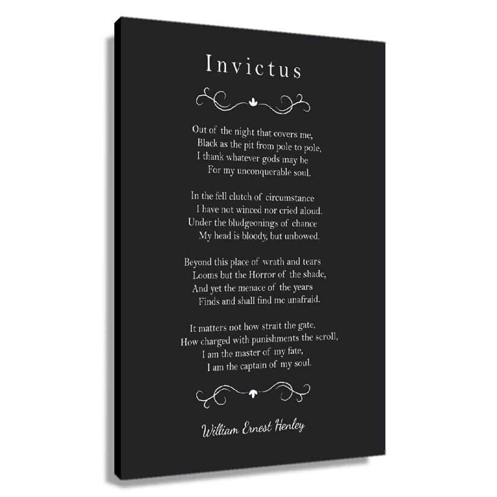 Invictus Poem Quotes Wall Art Canvas Inspirational Poster Motivational Pictures Print William Ernest Henley Poetry Painting Decor Artwork Unframed 12x18 inch (No Framed -Canvas Poster)