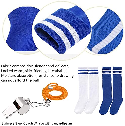 2 Pair Kids Soccer Football Shin Guards Protector Calf Knee Protective Gear and 2 Pair Long Sleeve Socks with Professional Referee Whistle for Teenagers,Boys,Girls,Kid,Youth (Age 5 to 13)