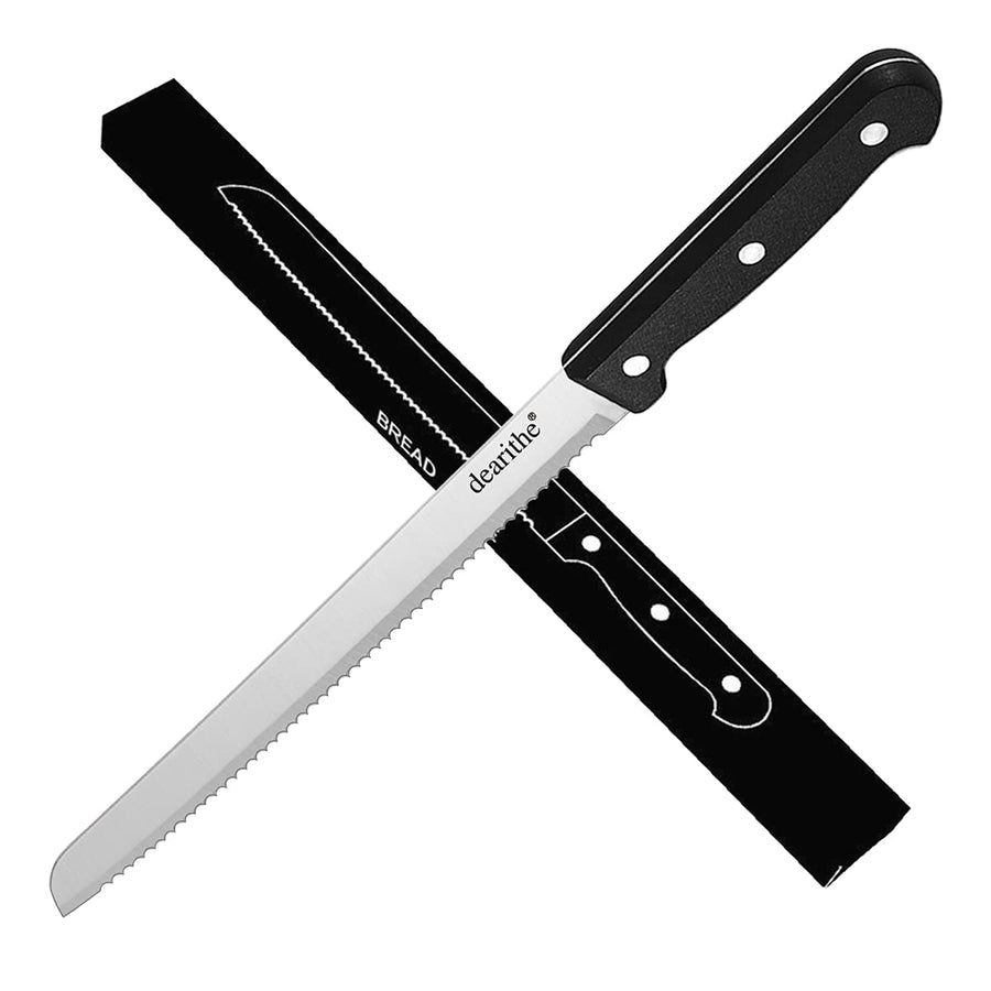 Serrated-Bread Knife 10 Inch, Black Full-Tang and Triple Rivet Stainless Sharp Wavy Edge Wide Bread Cutter, Professional for Slicing Homemade Bread, Bagels, Cake, Dishwasher Safe