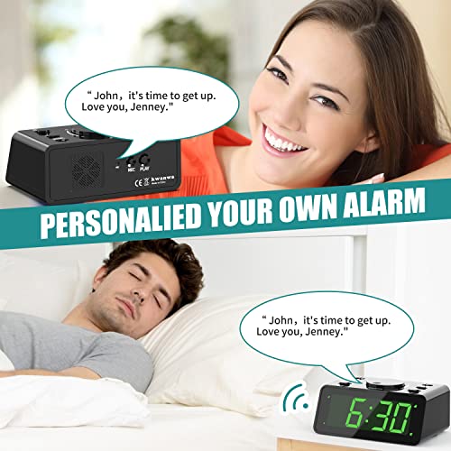Digital Clock, Dual Alarm, Personalized 15S Recording, 12/24Hr, 3-Level Led Brightness, Battery Operated, Snooze, Alarm Clock for Heavy Sleepers Adults, Clock for Bedroom Kitchen Office