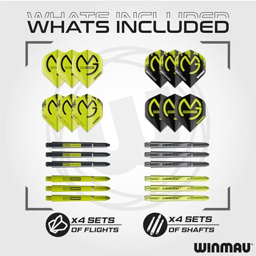 WINMAU Michael Van Gerwen MvG Steeltip Gift Set - 50 Piece Darts Set with 4 Sets of Shafts, 4 Sets of Flights Plus Accessories