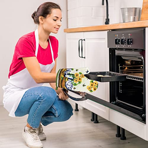 Kitchen Sunflower Dishtowel and Oven Mitts Set | Sunflower Kitchen Décor and Accessories| Sunflower Tea Towels with Oven Mitts and Pot Holders Sets | Sunflower Kitchen Towels Set with Mitts