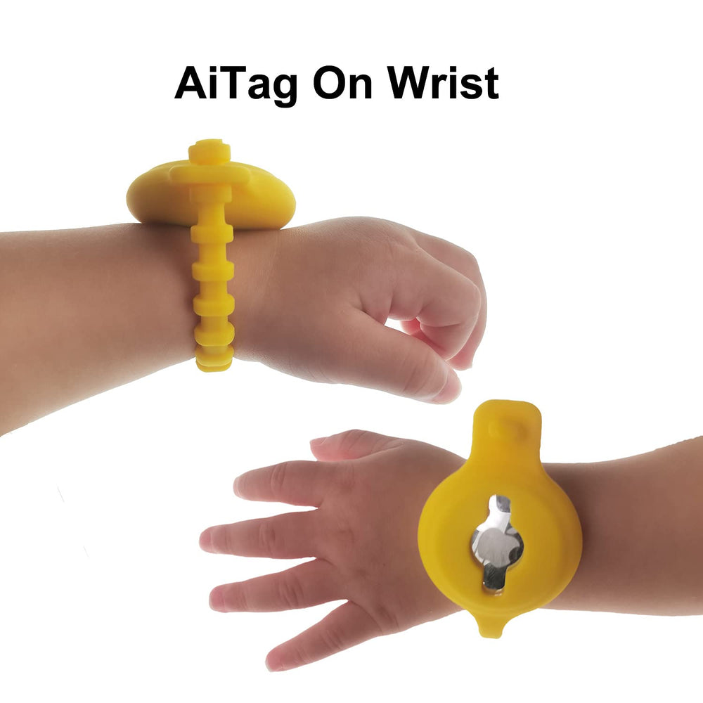 Bracelet Secure Case Holder for Airtag Babies Kids Anti-Lost Small Wrist, Waterproof Silicone Zipper Pull Loop Band for Apple Air Tag Toddler (Baby Wrist - 7.3) - Black / Green, 2 Pack