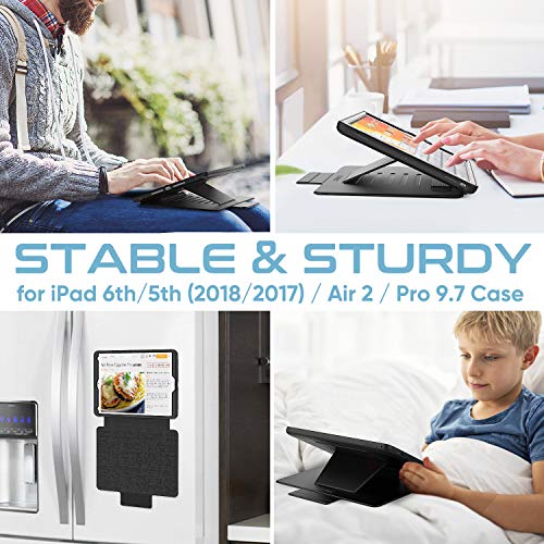 Case for iPad 6th/5th Generation/Air 2/Pro 9.7&#39;&#39;, Smart Magnetic Auto Sleep Cover with Card Holder, Stand Multi-Angles Feature (Black)