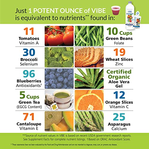 Vibe Liquid Multivitamins Mineral Supplements with Vitamins A, B12, C, D, E &amp; Amino Acids | Fruits and Veggies Daily Supplement for Women &amp; Men | Doctor Formulated | USA Made | 32 oz