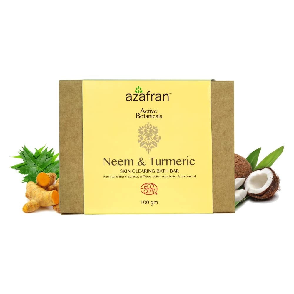 Natural Handmade Neem And Turmeric Skin Clearing Soap Bar for Bathing, Deep Cleansing And Nourishing, With Safflower, Soya Butter And Coconut Oil, All Skin Types, 100g