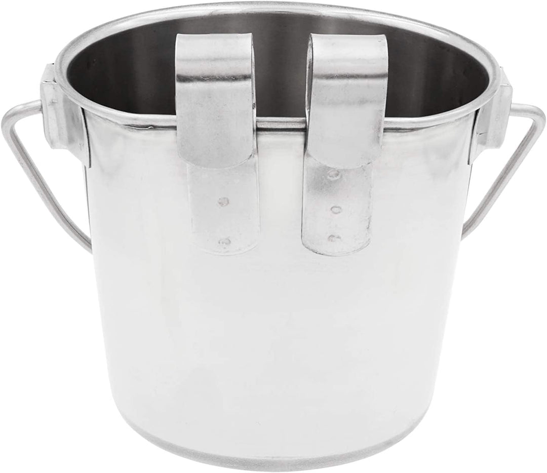 Fuzzy Puppy Flat Sided Pail with Dual Hooks, Snugly Fit On Dog, Cat and Critter Crates &amp; Cages, Heavy Duty Stainless Steel | 2 Quart (PN: FSP-2)