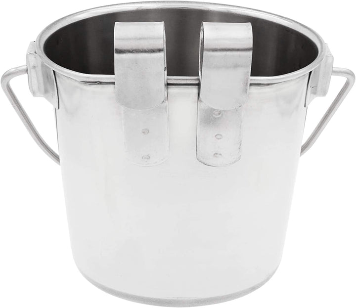 Fuzzy Puppy Flat Sided Pail with Dual Hooks, Snugly Fit On Dog, Cat and Critter Crates &amp; Cages, Heavy Duty Stainless Steel | 2 Quart (PN: FSP-2)