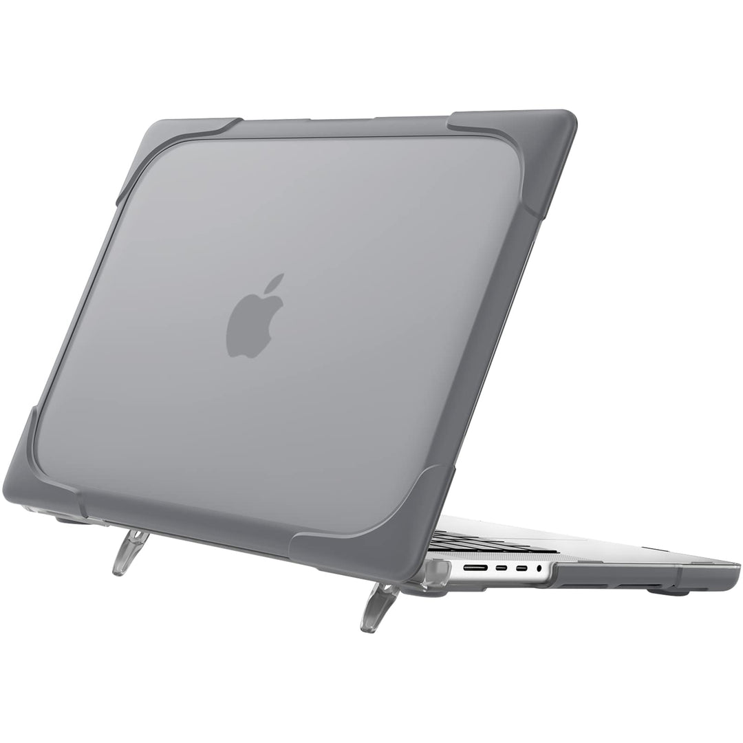 for MacBook Pro 14.2 inch 2024 M4 A3112 A3185 A3401/Pro 14 2023 2022 2021 M3 A2918 A2992 M2 A2779 M1 A2442 with Pro/Max Chip, Heavy Duty Hard Shell Case with Fold Kickstand -Grey