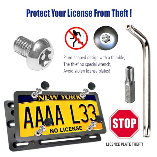 Aootf Front License Plate Bracket- Universal Bumper Mounting Kit, Car Tag Holder Adapter &amp; Black Aluminum Plate Cover, Anti-Theft Lock Screw Bolt Caps, For US Vehicle Trailer Truck
