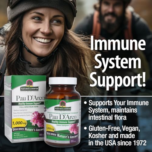 Nature&#39;s Answer PAU D&#39;Arco Inner Bark | Supports Healthy Immune System | Helps Maintain Intestinal Flora | Alcohol-Free, Gluten-Free, Kosher Certified &amp; Vegan 90ct.