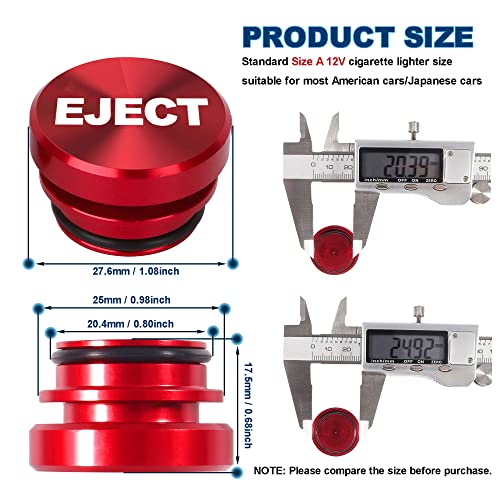 Aluminum EJECT FIRE MISSILE Button Car Cigarette Lighter Plug Cover Fits Most Automotive Vehicles Boats with Standard 12 Volt Power Source (EJECT red+FIRE MISSILE red)