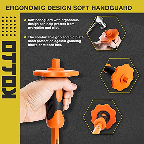 2 Pack Heavy Duty 12-Inch Chisels Set With Hand Protection, Point Chisel and Flat Chisel for Demolishing/Masonry/Carving/Concrete Breaker with Storage Case