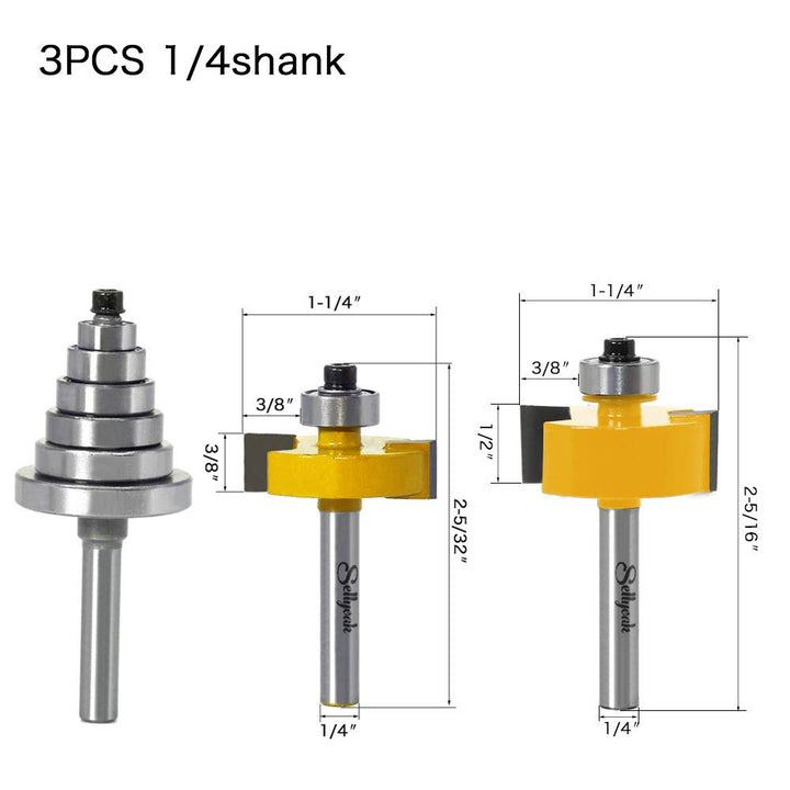 1/4 Inch Shank Rabbet Router Bit with 6 Bearings Set, SellyOak Multi Rabbeting Router Bit Set for Multiple Depths (1/8, 1/4, 5/16, 3/8, 7/16, 1/2 Interchangeable and Adjustable Bearings)