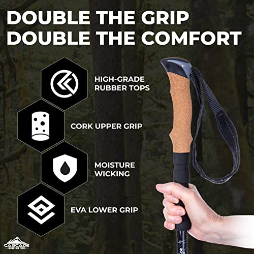 Lightweight Aircraft-Grade Aluminum Trekking Poles with Extended Down Grip Plus Tip Kit, 2 Count (Pack of 1)