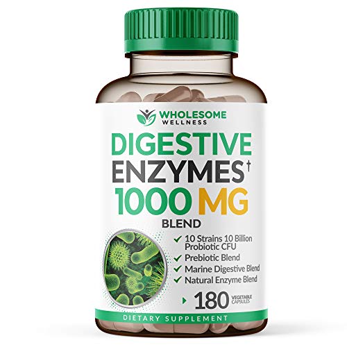 Digestive Enzymes 1000MG Plus Prebiotics & Probiotics Supplement, 180 Capsules, Organic Plant-Based Vegan Formula for Digestion & Lactose with Amylase & Bromelain,3-6 Months Supply
