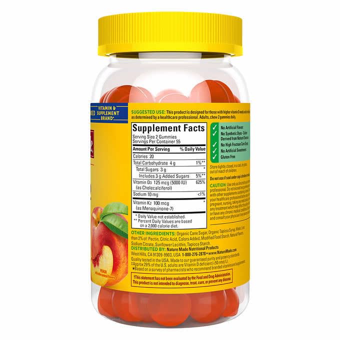 Nature Mades 125 mcg D3 + 100 mcg K2 Gummies, 110 Count Bundle - Vitamins, Herbals & Dietary Supplements for Immune, Bone, Teeth & Muscle Health