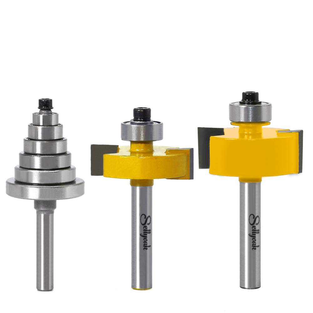 1/4 Inch Shank Rabbet Router Bit with 6 Bearings Set, SellyOak Multi Rabbeting Router Bit Set for Multiple Depths (1/8, 1/4, 5/16, 3/8, 7/16, 1/2 Interchangeable and Adjustable Bearings)