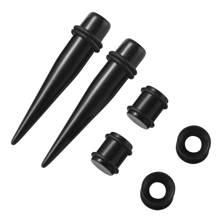 Acrylic Ear Stretching Kit Tapers Plugs Silicone Tunnels Gauges Expander 14G-00G Jewelry 50 Pieces Set (black)