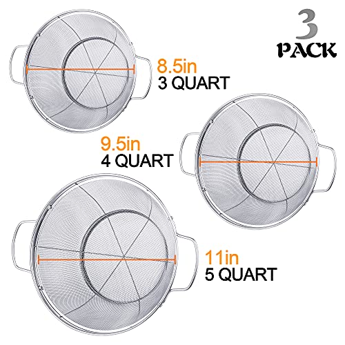 3 Pack 18/8 Stainless Steel Colander Sieves(5-Quart, 4-