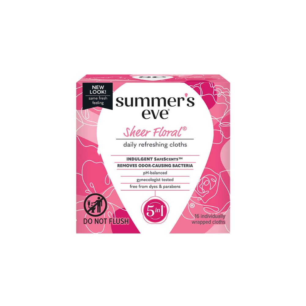 Summer's Eve Feminine Cleansing Cloths For Sensitive Skin Sheer Floral, 16 Count