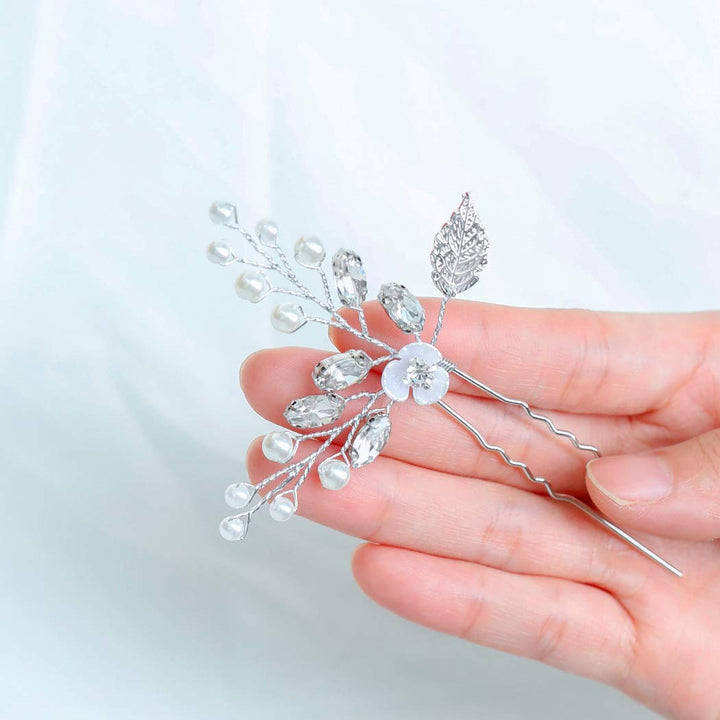 Jakawin Bride Wedding Flower Hair Pins Silver Bridal Hair Accessories Pearl Hair Piece for Women and Girls 3PCS HP035