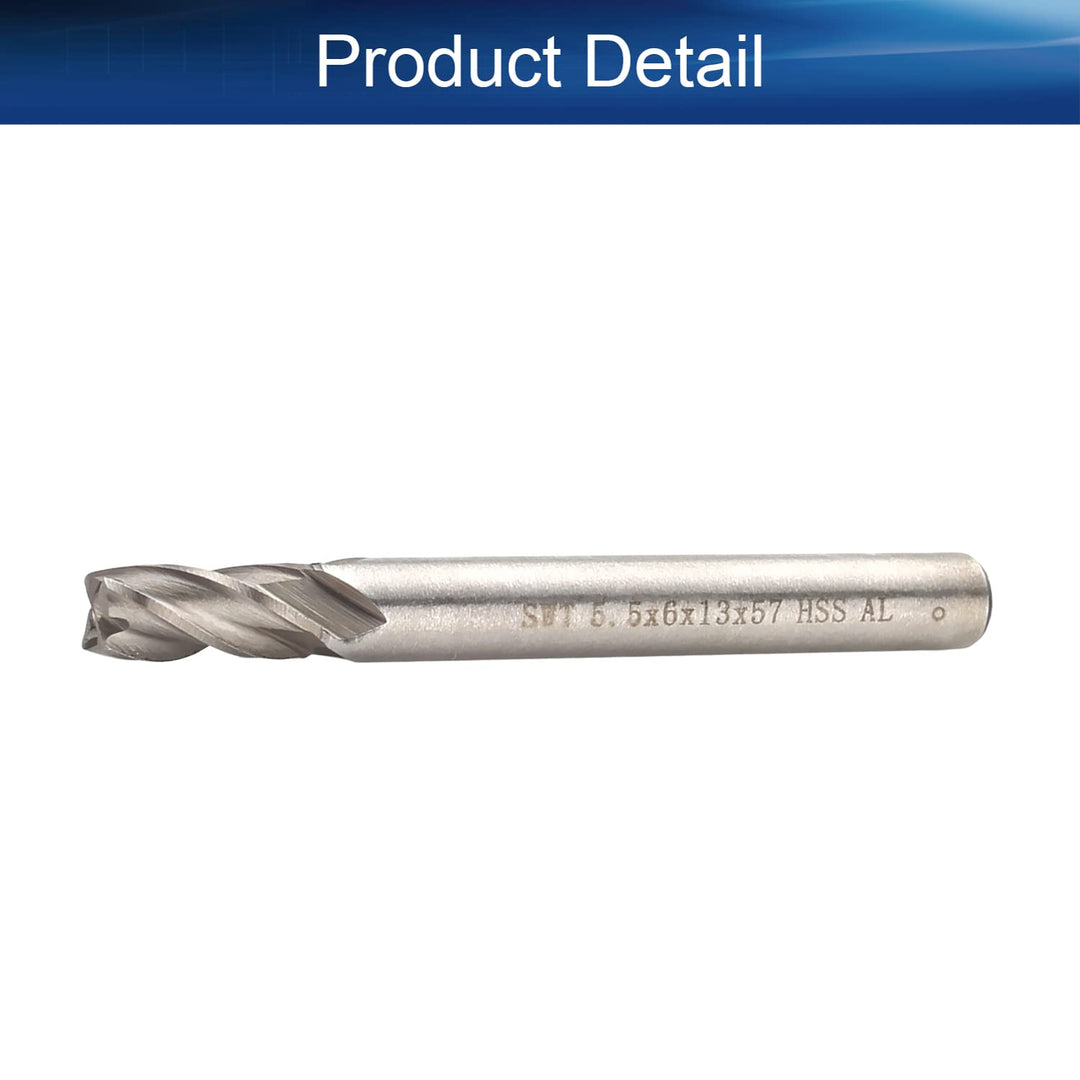 5.5mm 4 Flutes Straight Shank End Mill Cutter, HSS-AL Spiral Bits Cut Assembled On Milling Machines, Round Shank Milling Cutting Tool for Stainless Steel Alloy Copper Metal 1Pcs