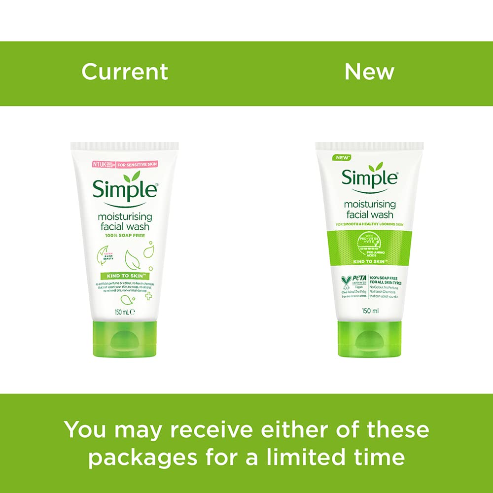 Simple Kind To Skin Moisturising Facial Wash 150 ml for normal to dry skin | 100% soap-free gentle cleanser for women &amp; men