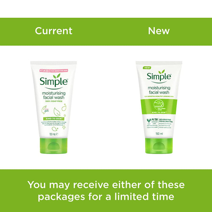 Simple Kind To Skin Moisturising Facial Wash 150 ml for normal to dry skin | 100% soap-free gentle cleanser for women &amp; men