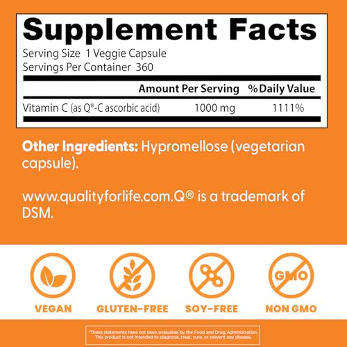 Doctor&#39;s Best Vitamin C with Q-C, Immune Support, Non-GMO, Gluten Free, Soy Free, Vegan 360 Veggie Caps
