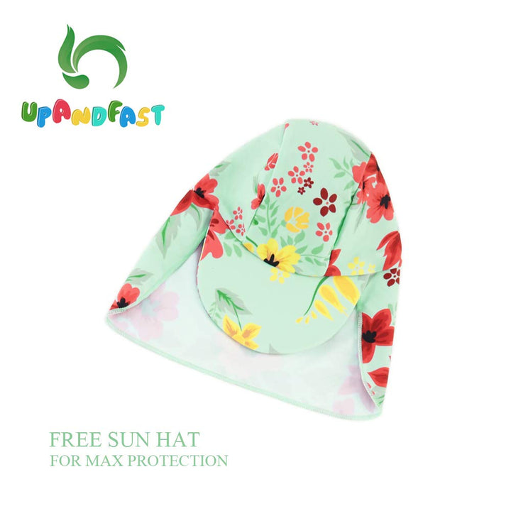 Baby/Toddler Girl One Piece Zip Sunsuits With Sun Hat UPF 50+ Sun Protection Infant Beach Swimsuit (Light Green(LS), 6-9 Months)