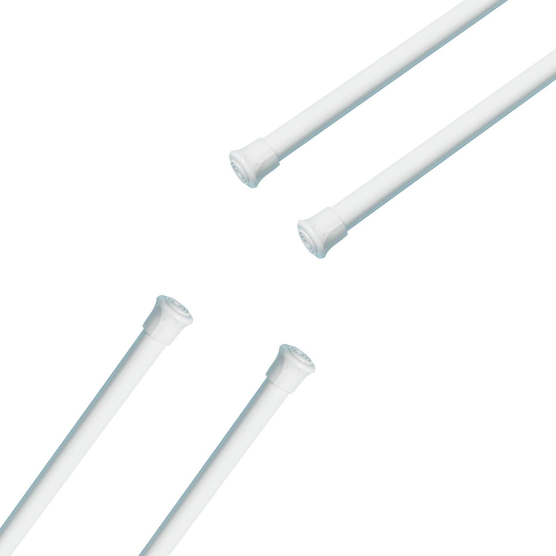 Mini Spring Cupboard Bars Tensions 11.8 to 20, Adjustable Short Tension Shower Rod, Round French Door Curtain Rods - for Cupboard, Cabinet, Wardrobe, Door, Window, Bathroom - White, 4 Pack