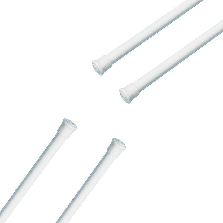 Mini Spring Cupboard Bars Tensions 11.8 to 20, Adjustable Short Tension Shower Rod, Round French Door Curtain Rods - for Cupboard, Cabinet, Wardrobe, Door, Window, Bathroom - White, 4 Pack