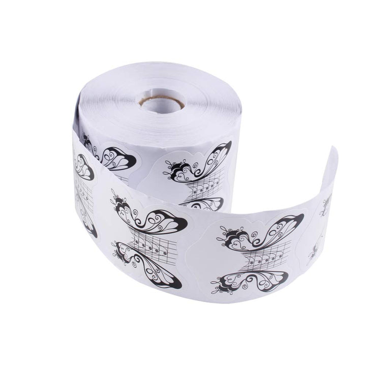 BeautyLeader 500Pcs/Roll Nail Form Guide Acrylic Tip Extension Forms Black And White Color Butterfly DesignSticker Rroll Manicure Tool for Acrylic UV Gel Nail Art Tips