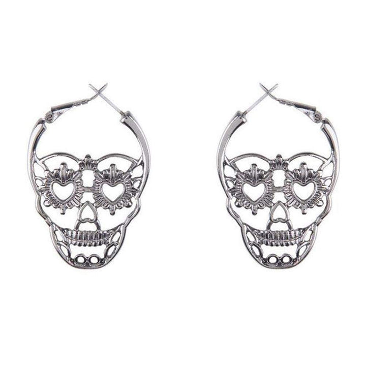 4 Pairs Halloween Skull Skeleton Earrings Hollow Skull Face Hoop Stud Earrings Punk Style Gothic Scary Silver Drop Dangle Earrings for Men Women Jewelry Accessory