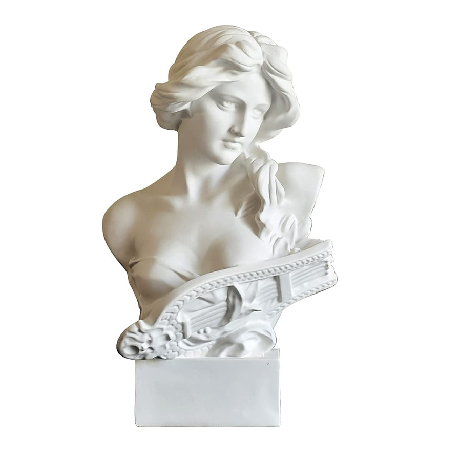 White Greek Goddess Resin Sculpture Statue for Home Decor (6.2 inches, Music Theme)
